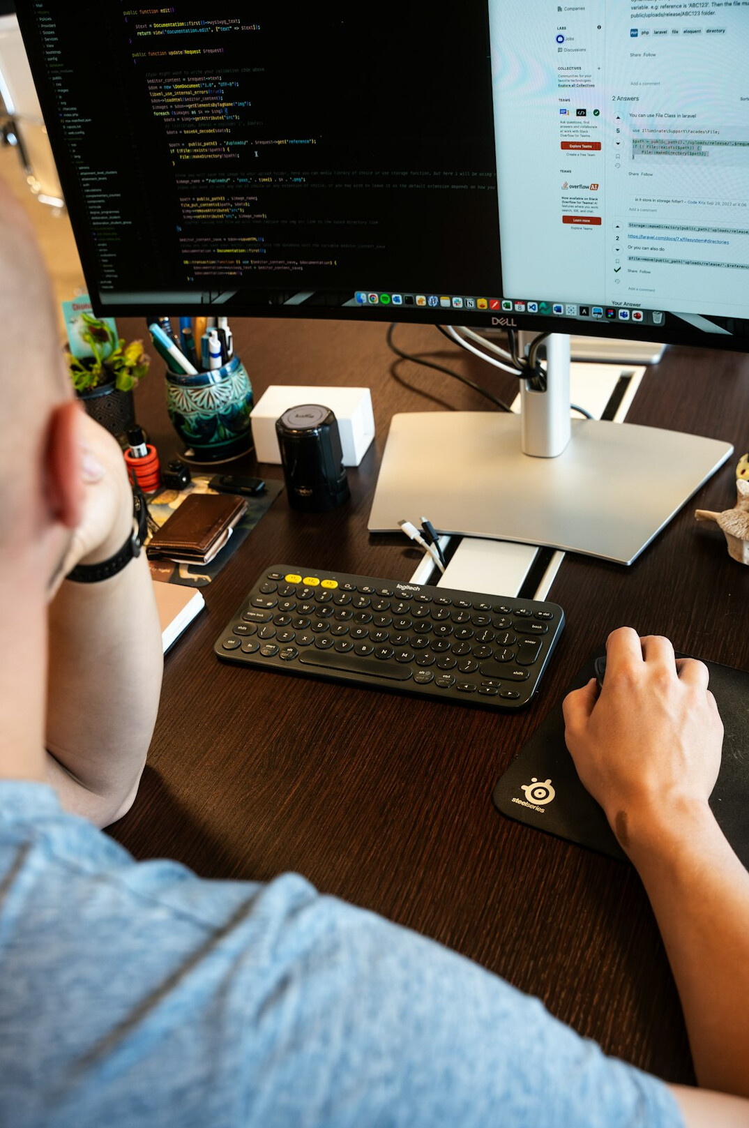 student coding at desk
